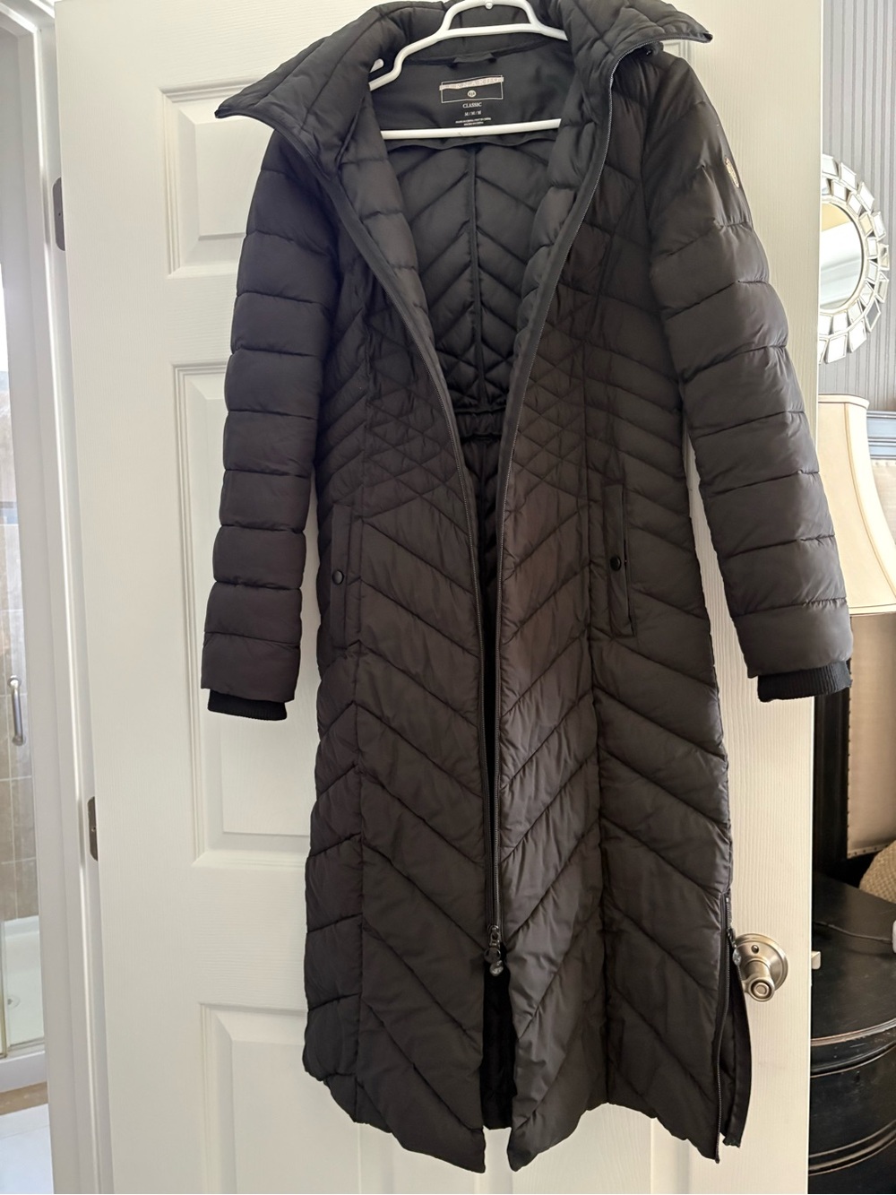Coldwater Creek Long Black Quilted Hooded Puffer Coat